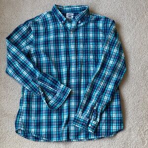 Old Navy Teal and Blue Plaid Button-Down Shirt